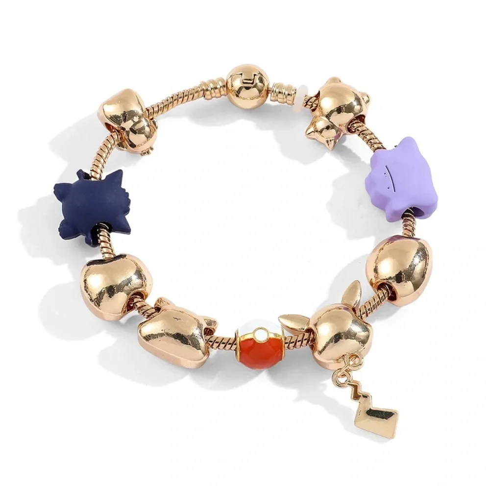 Gold Plated Pokemon Themed Charm Bracelet Adjustable Sizing Design - Picture 3 of 8